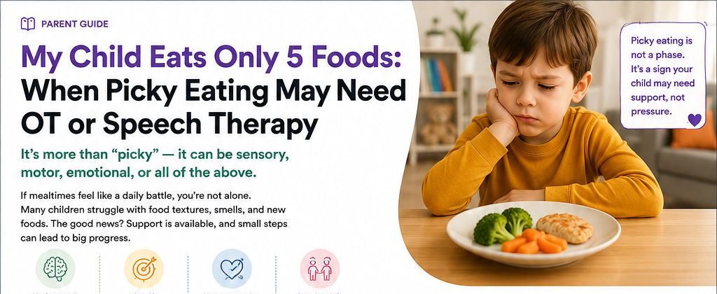 Child sitting at a table with familiar foods while a parent supports without pressure.